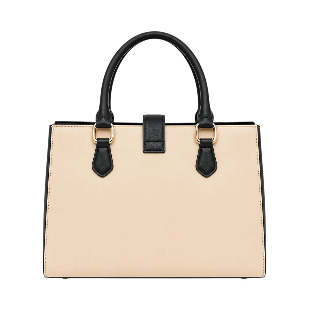 Cison Elegant White Leather Handbag with Pearl Tassel